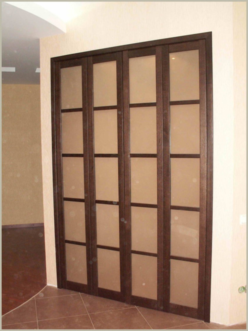 Двери гармошка с матовым стеклом и накладными разделителями Кострома