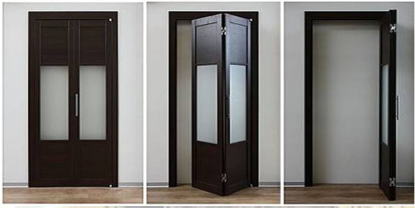 Шпонированные двери гармошка с матовыми стеклянными вставками Кострома