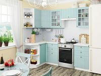 Небольшая угловая кухня в голубом и белом цвете Кострома